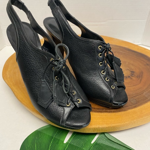 Hollywould Made In Italy Leather Lace Ip Peep Toe Heels - Picture 3 of 12